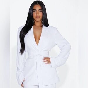 Naked Wardrobe White Linen Blend Oversized Blazer Size M